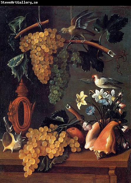 Juan de Espinosa Still-Life with Grapes, Flowers and Shells